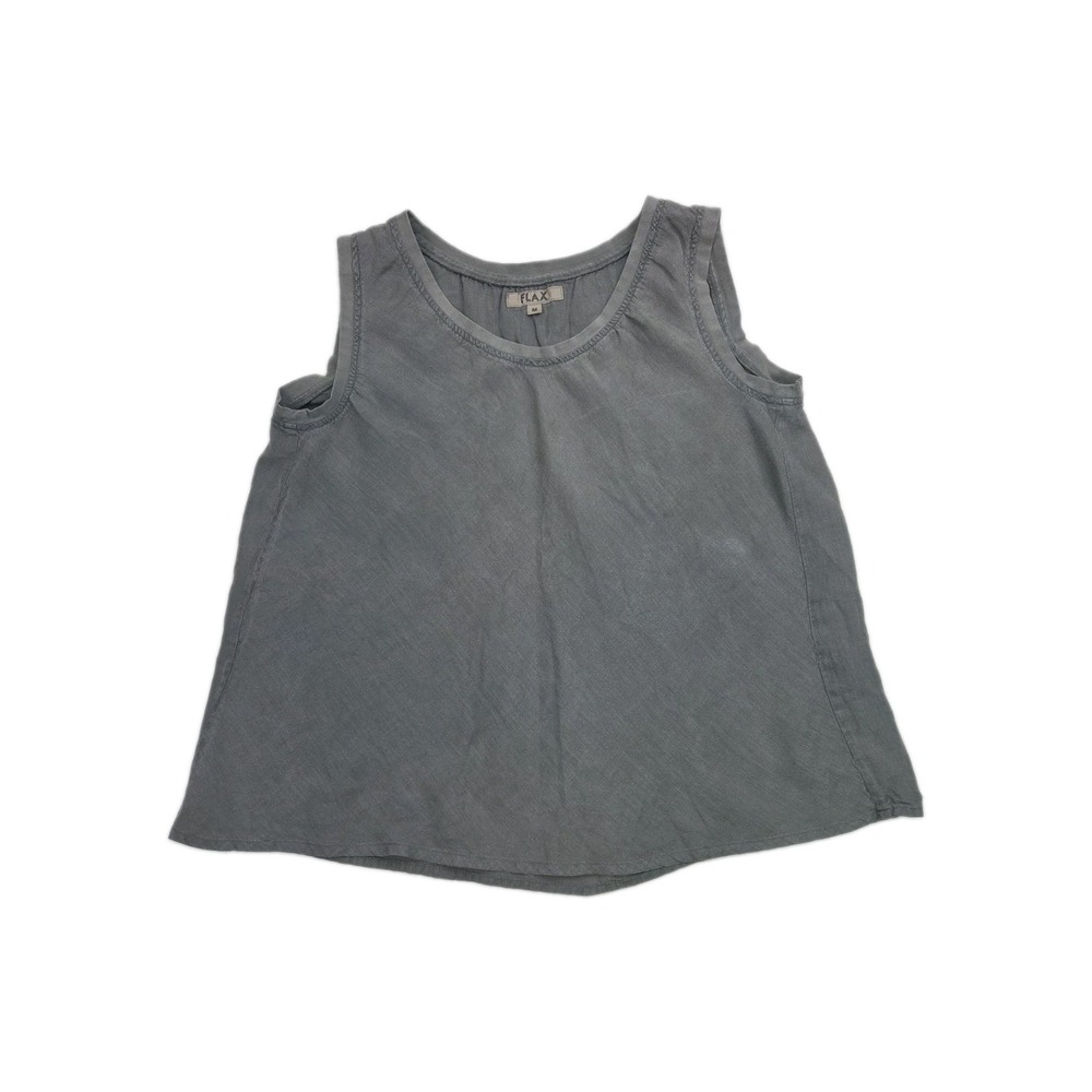 Flax 100% Linen Gray Sleeveless Tunic Lagenlook Gathers Top Lithuania Size M